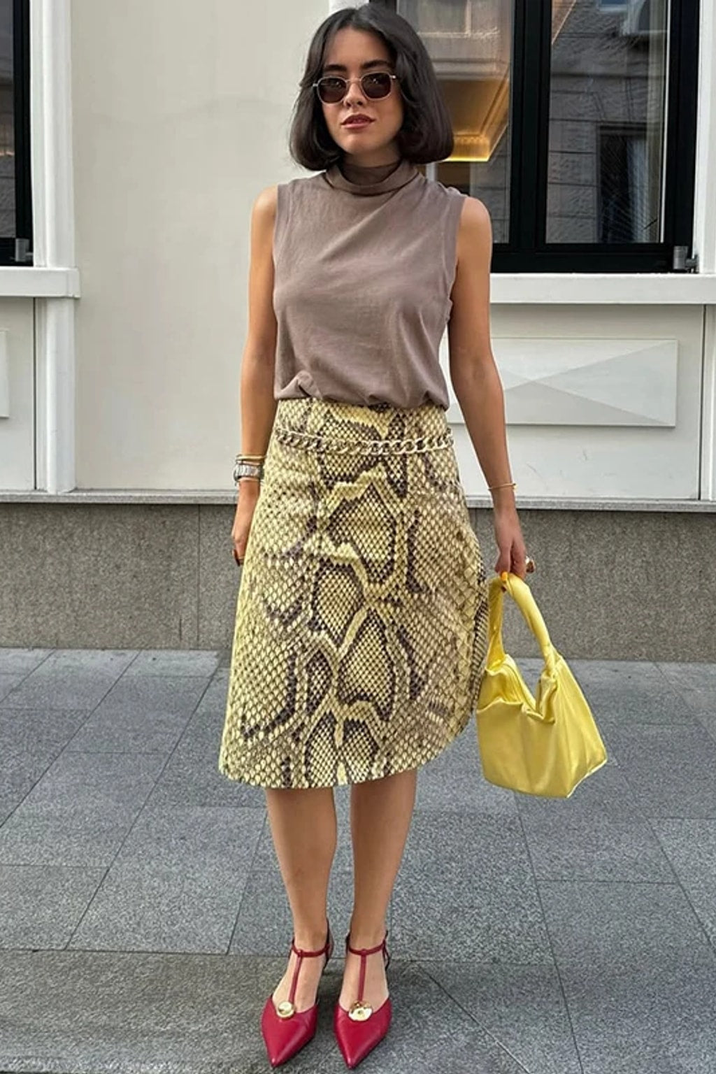 Snake Print Straight Skirt High Waist Long Silhouette - 5