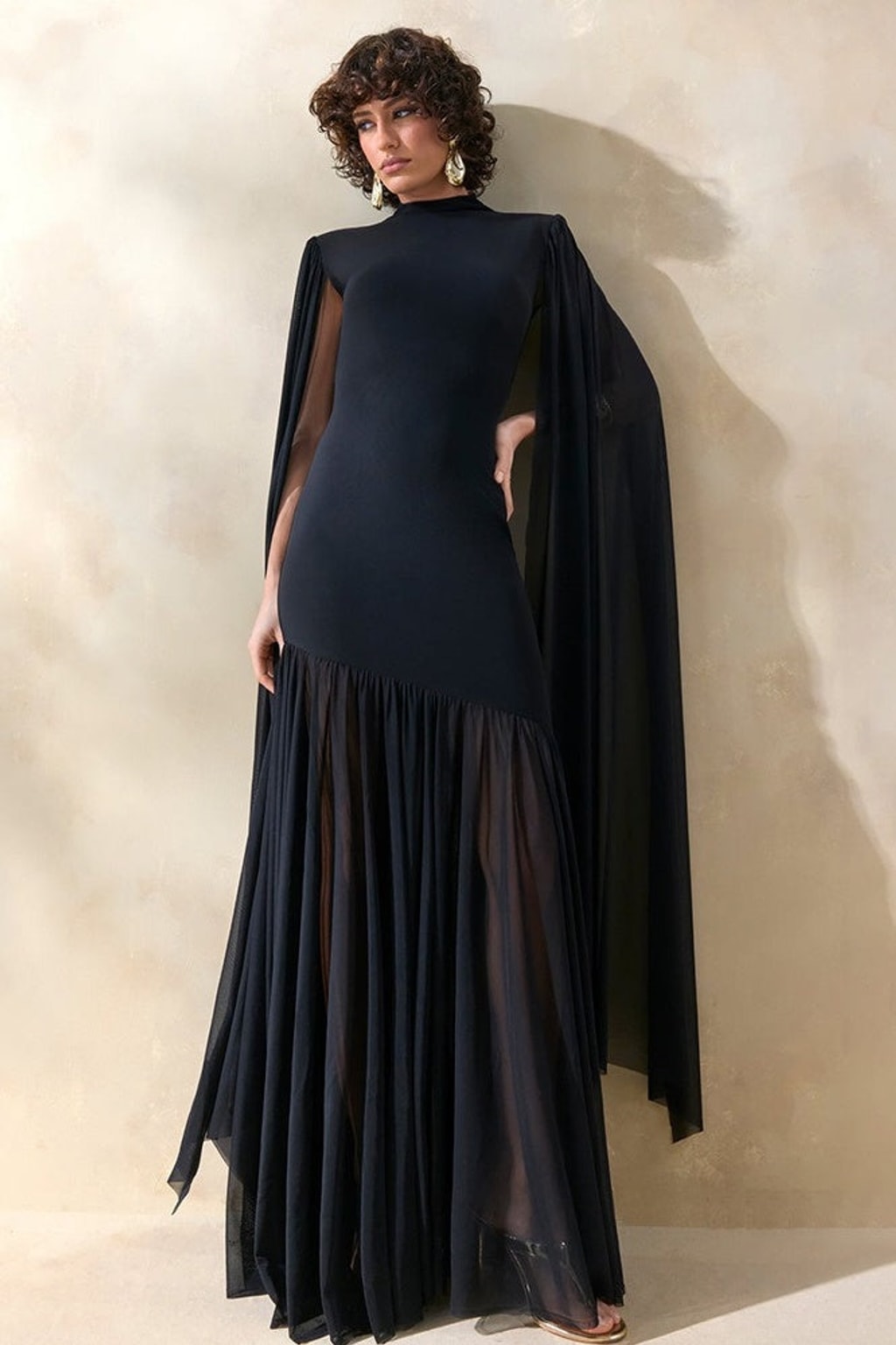 Tulle Maxi Dress With Cape Sleeves - 2