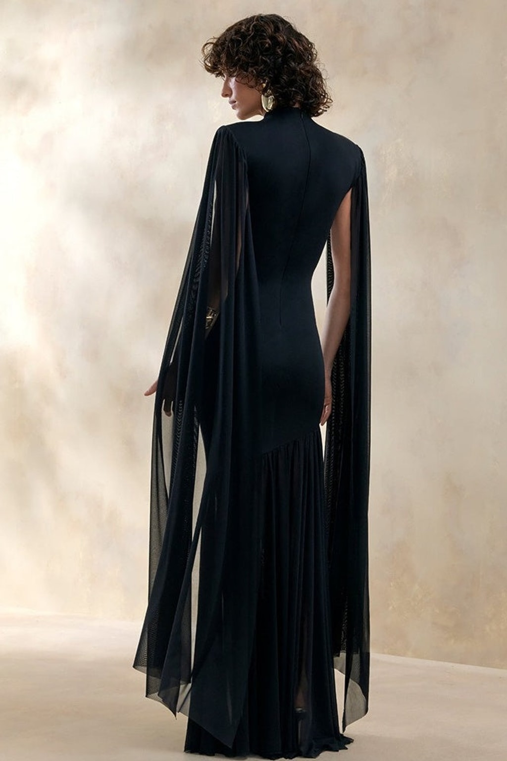 Tulle Maxi Dress With Cape Sleeves - 3