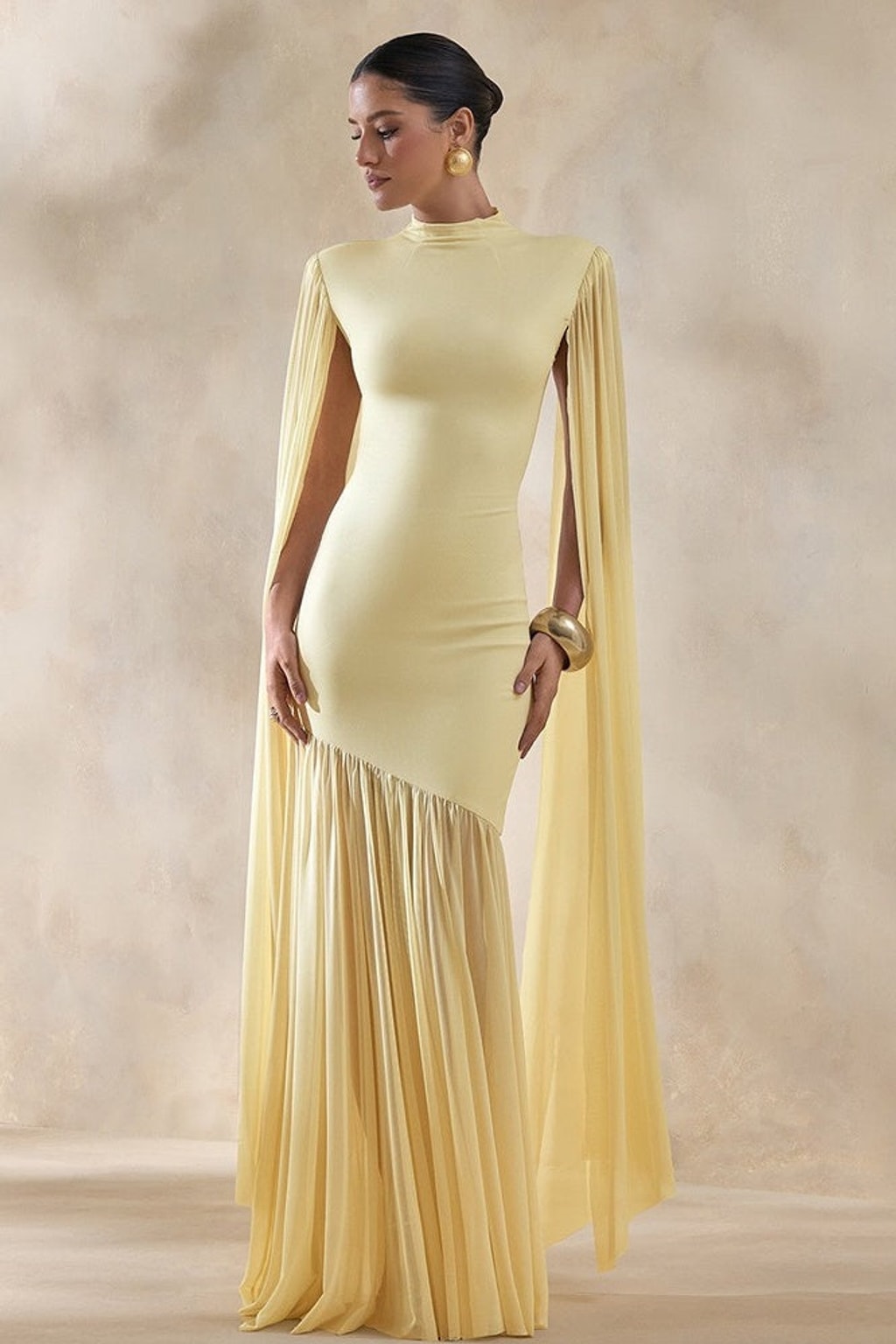 Tulle Maxi Dress With Cape Sleeves - 6