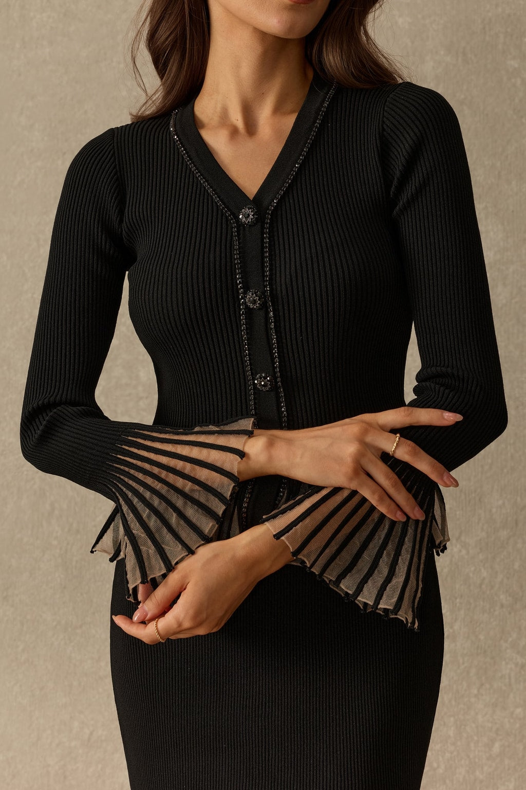 Viscose Knit Two Piece Set Rhinestone Trim - 5