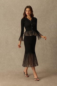 Viscose Knit Two Piece Set Rhinestone Trim - 2