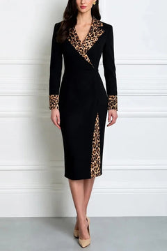 Polyester A-Line Dress With Long Sleeves And Turn Down Collar - 2