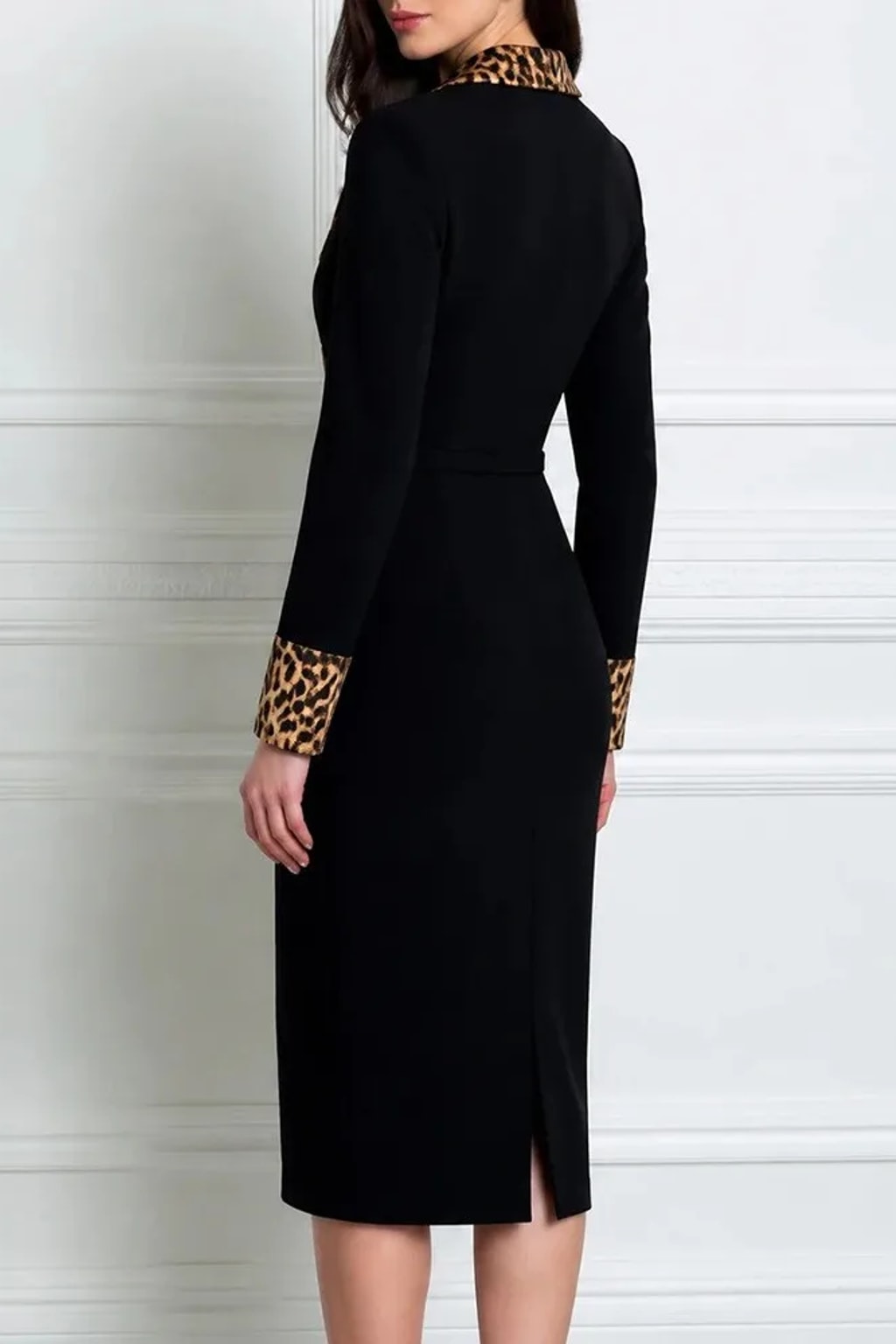 Polyester A-Line Dress With Long Sleeves And Turn Down Collar - 3