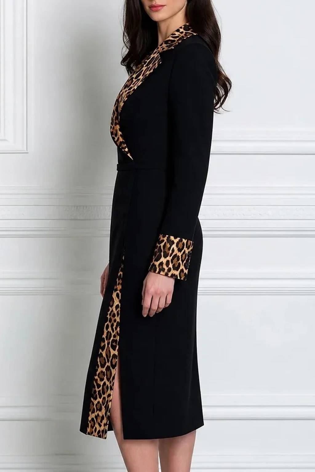 Polyester A-Line Dress With Long Sleeves And Turn Down Collar - 4