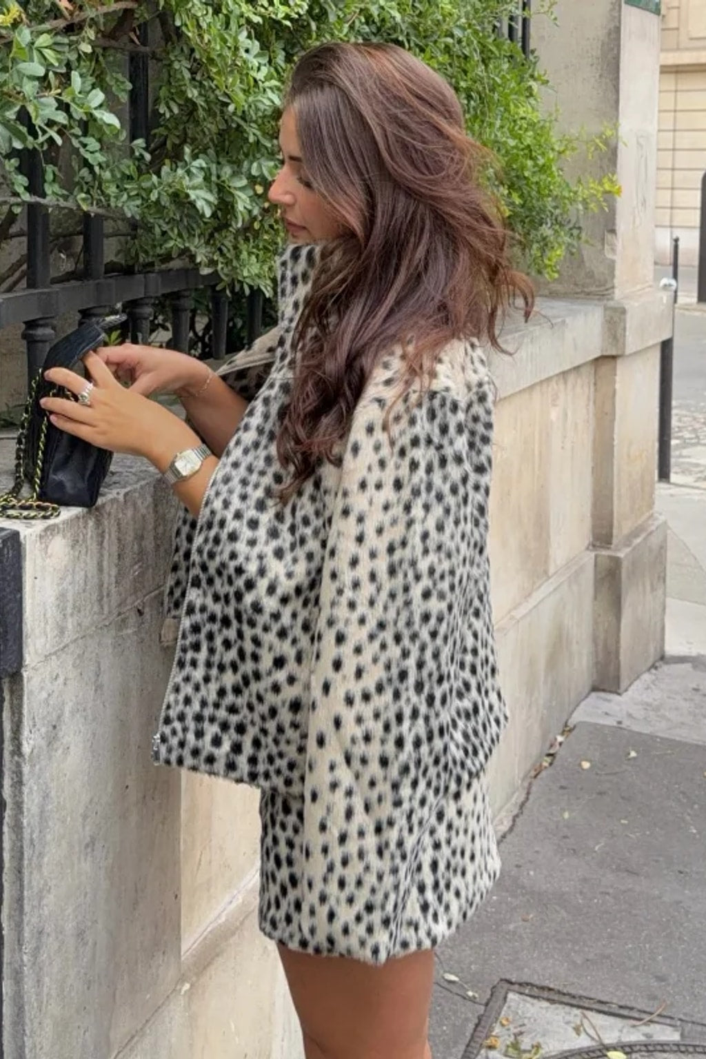 Faux Plush Coat Cropped Leopard Print Jacket Stand Collar - 6