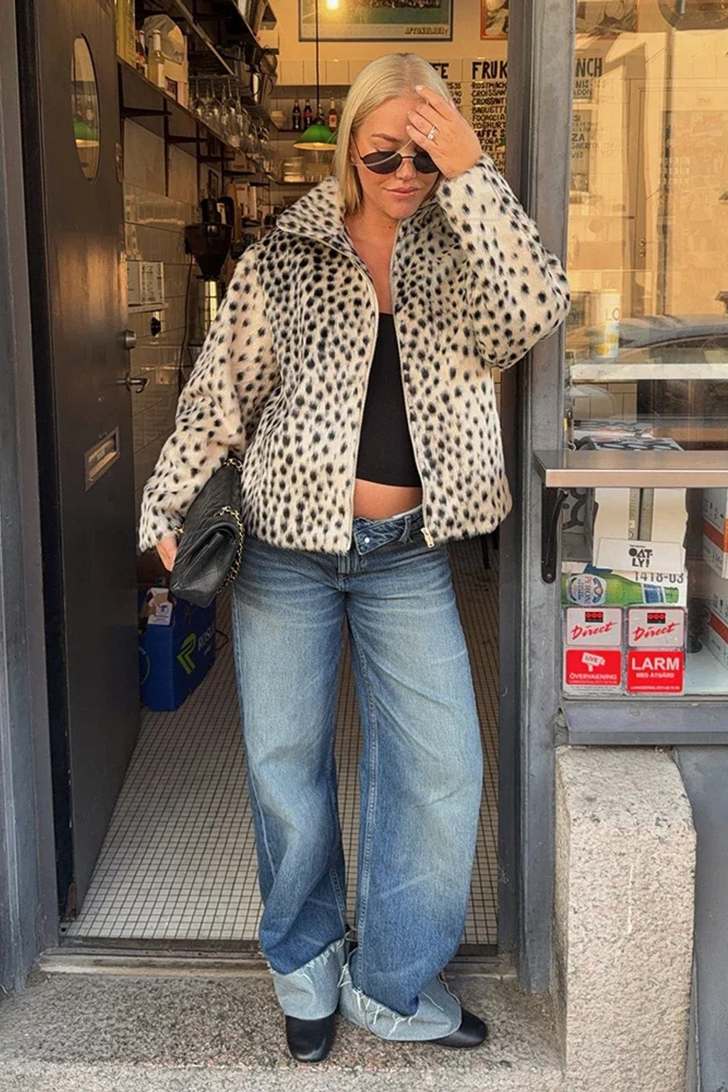 Faux Plush Coat Cropped Leopard Print Jacket Stand Collar - 10