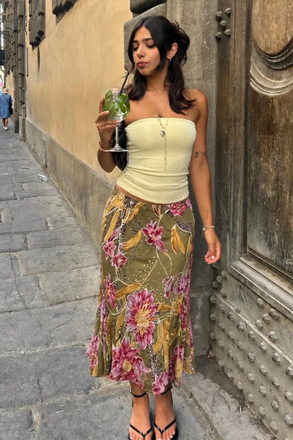 Midi Skirt Floral Print Tassel Hem - 7