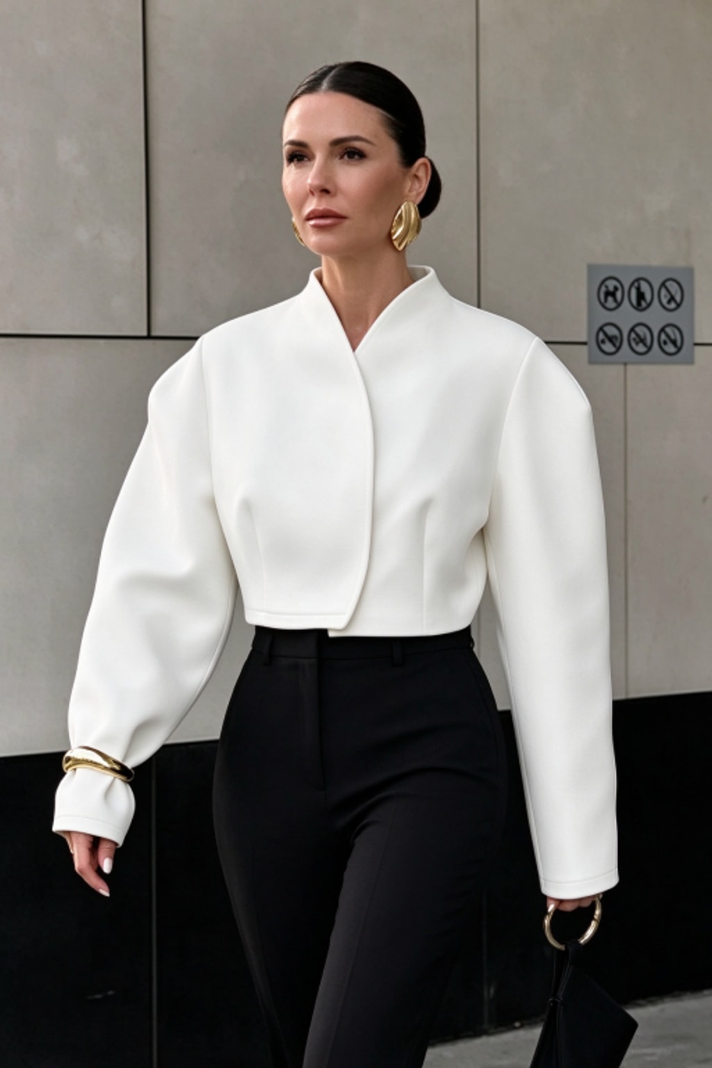 Cotton Cropped Jacket White Minimalist - 4