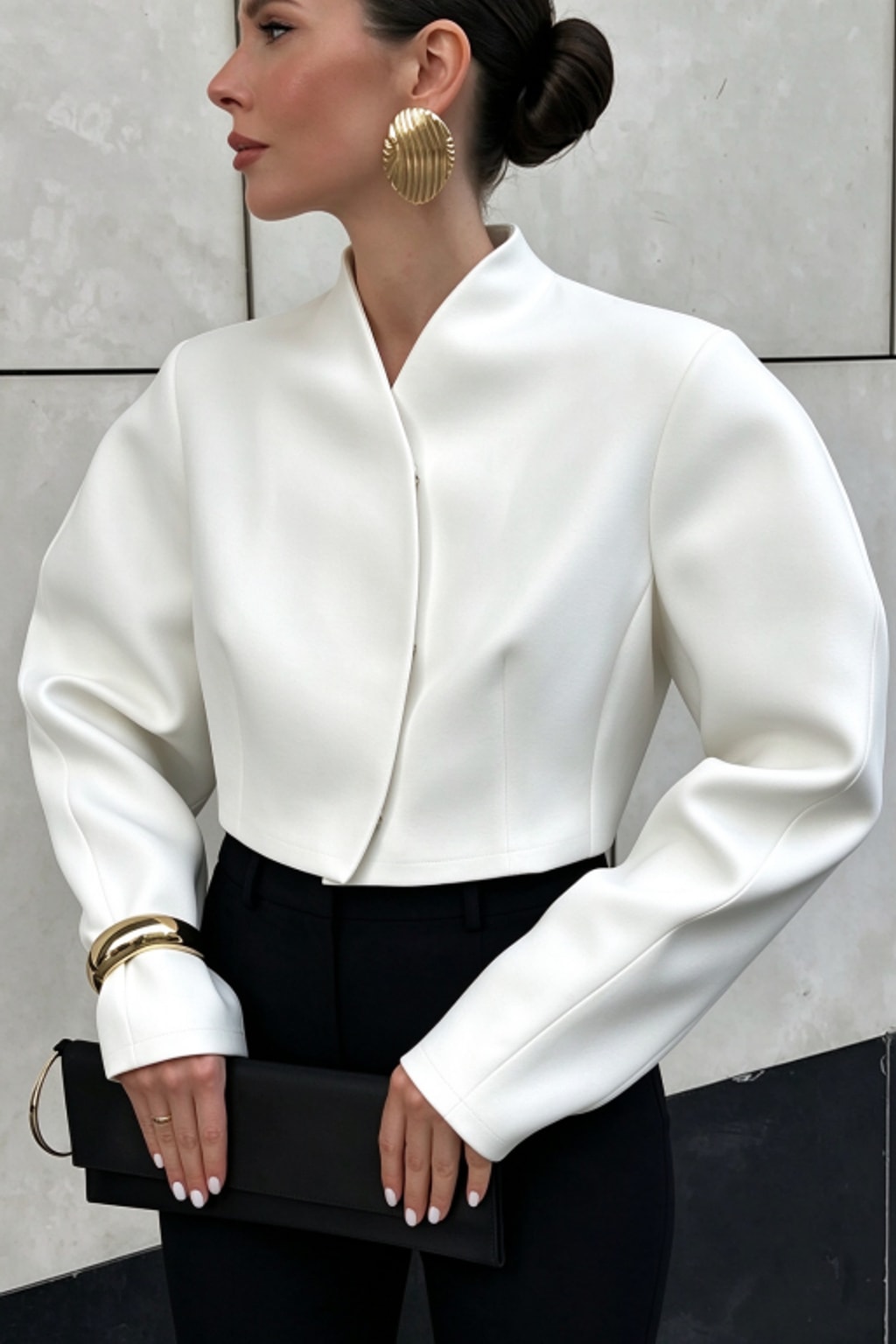 Cotton Cropped Jacket White Minimalist - 2