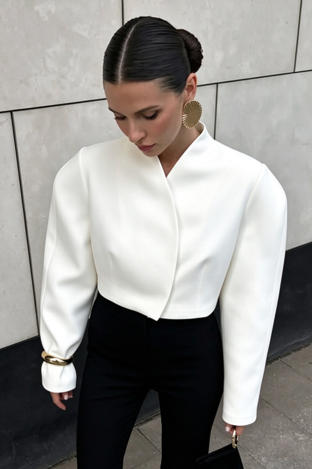 Cotton Cropped Jacket White Minimalist - 3