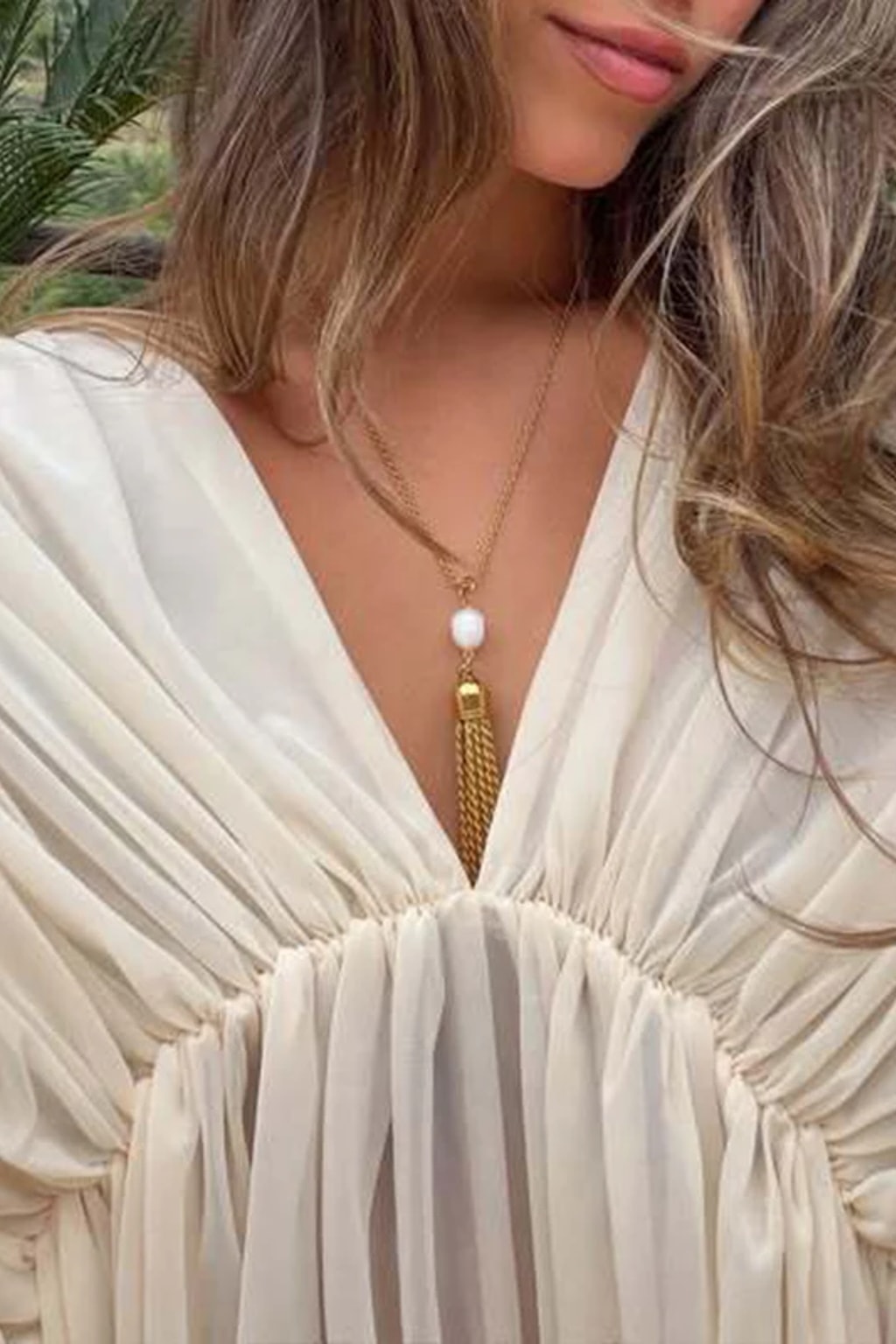 Chiffon Blouse Pleated V-Neck French Style - 5