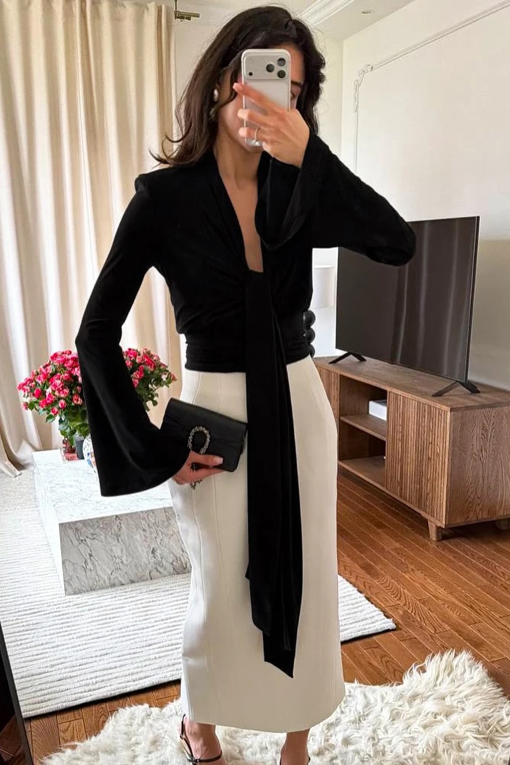 Polyester Blouse Satin Draped Top With Tie Knot - 6