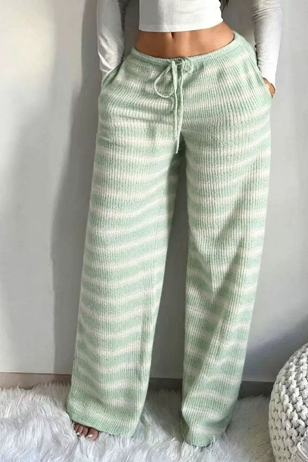 Striped Wide-Leg Pants With Drawstring Waist - 2