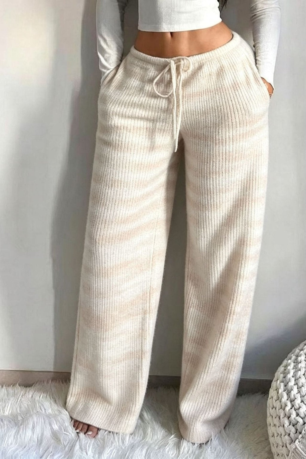 Striped Wide-Leg Pants With Drawstring Waist - 4