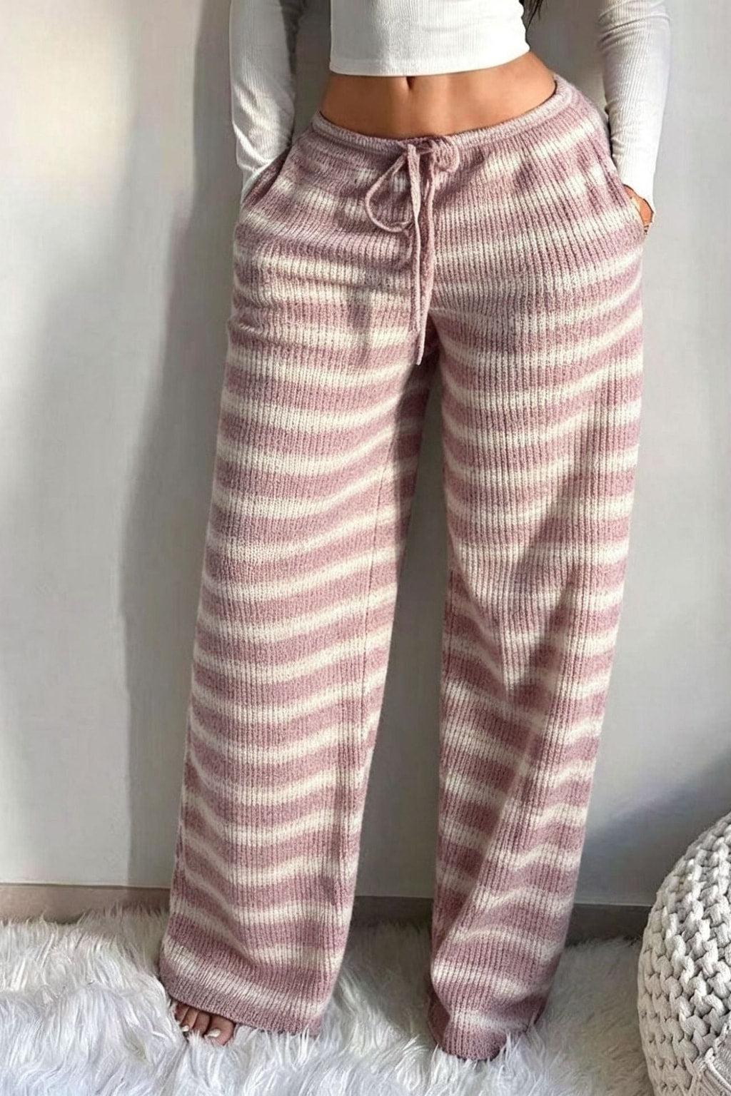 Striped Wide-Leg Pants With Drawstring Waist - 5