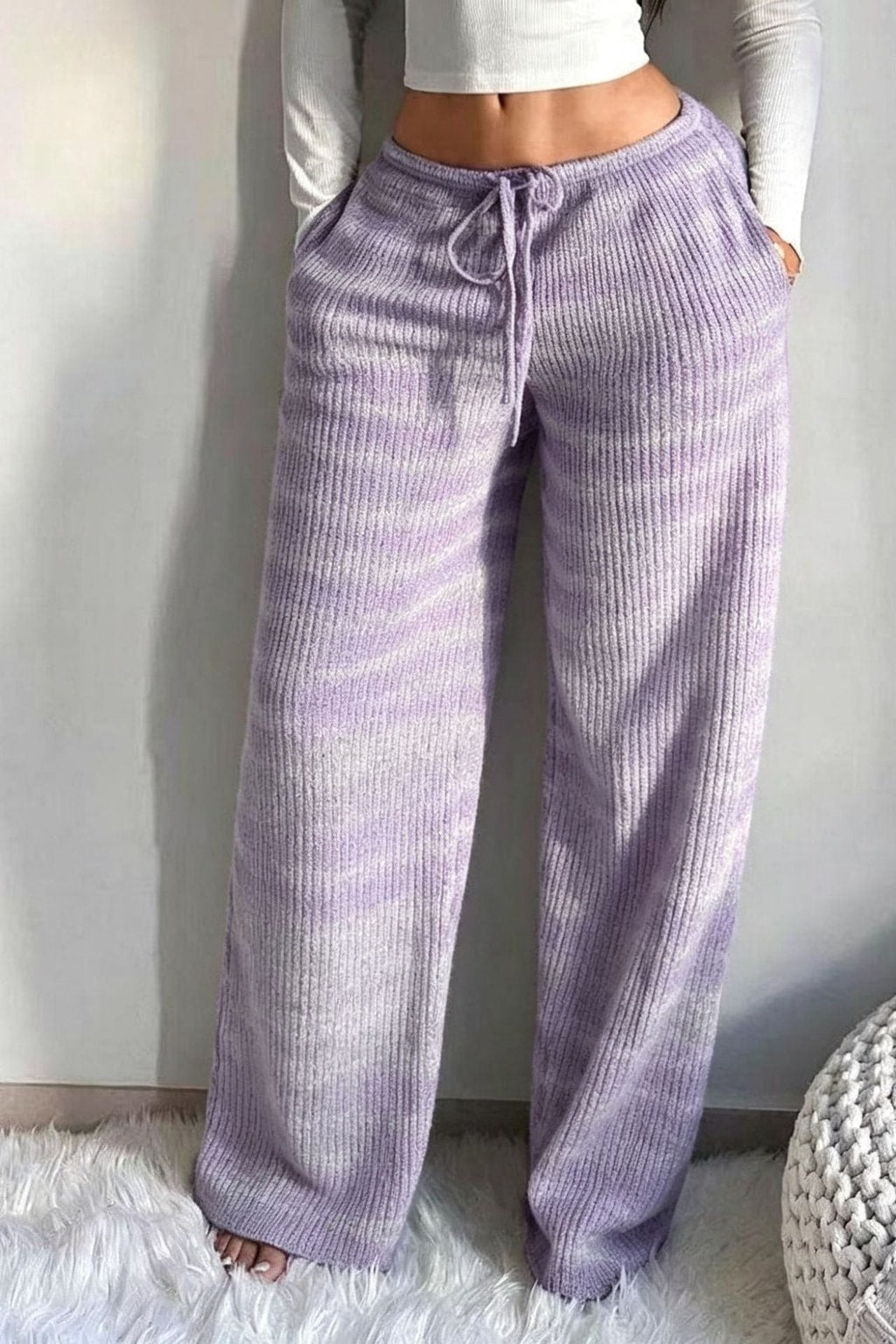 Striped Wide-Leg Pants With Drawstring Waist - 9