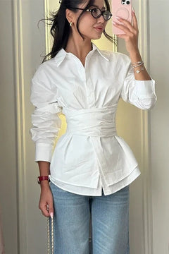 Cotton Shirt Wrap Tie Waist - 2