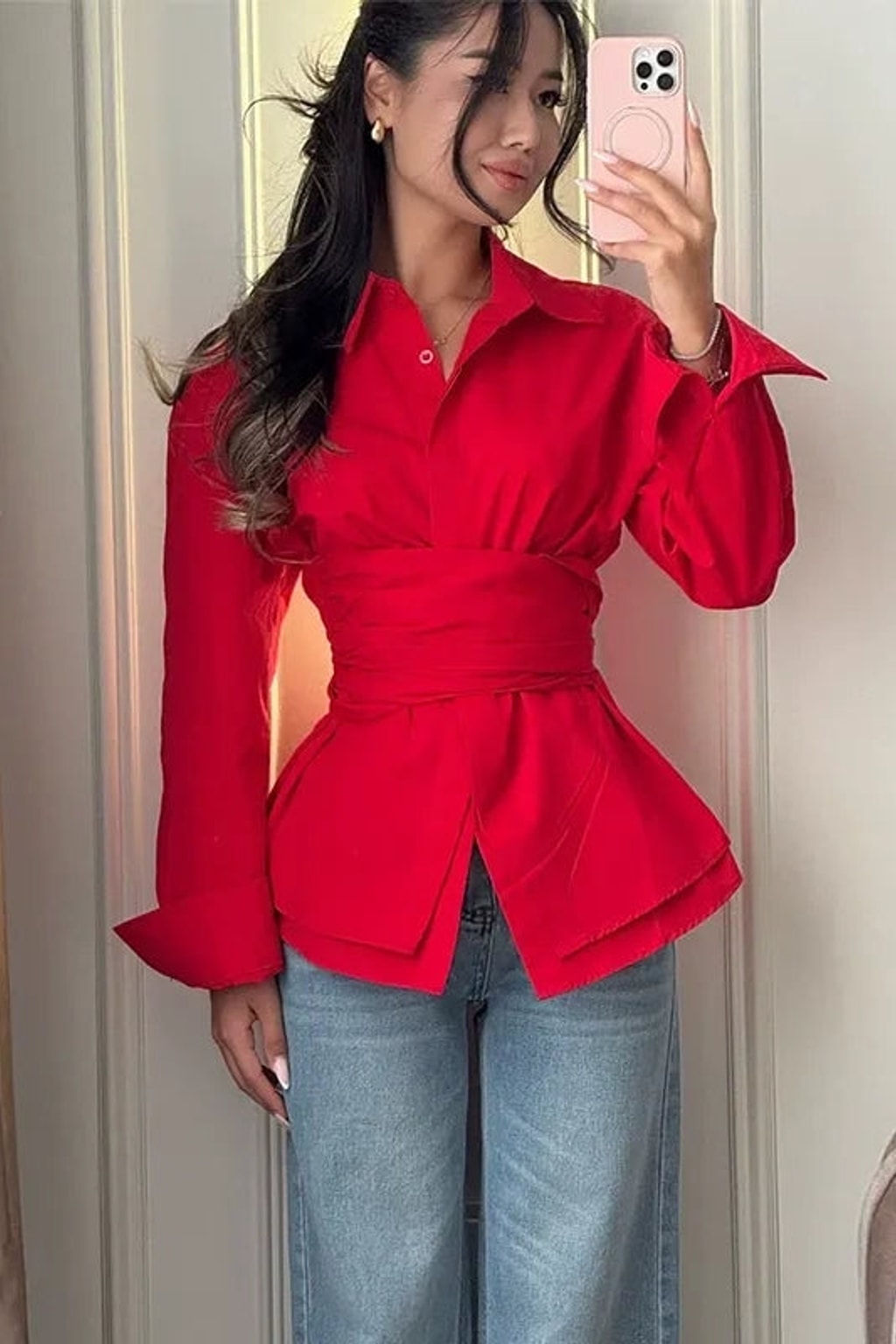 Cotton Shirt Wrap Tie Waist - 4