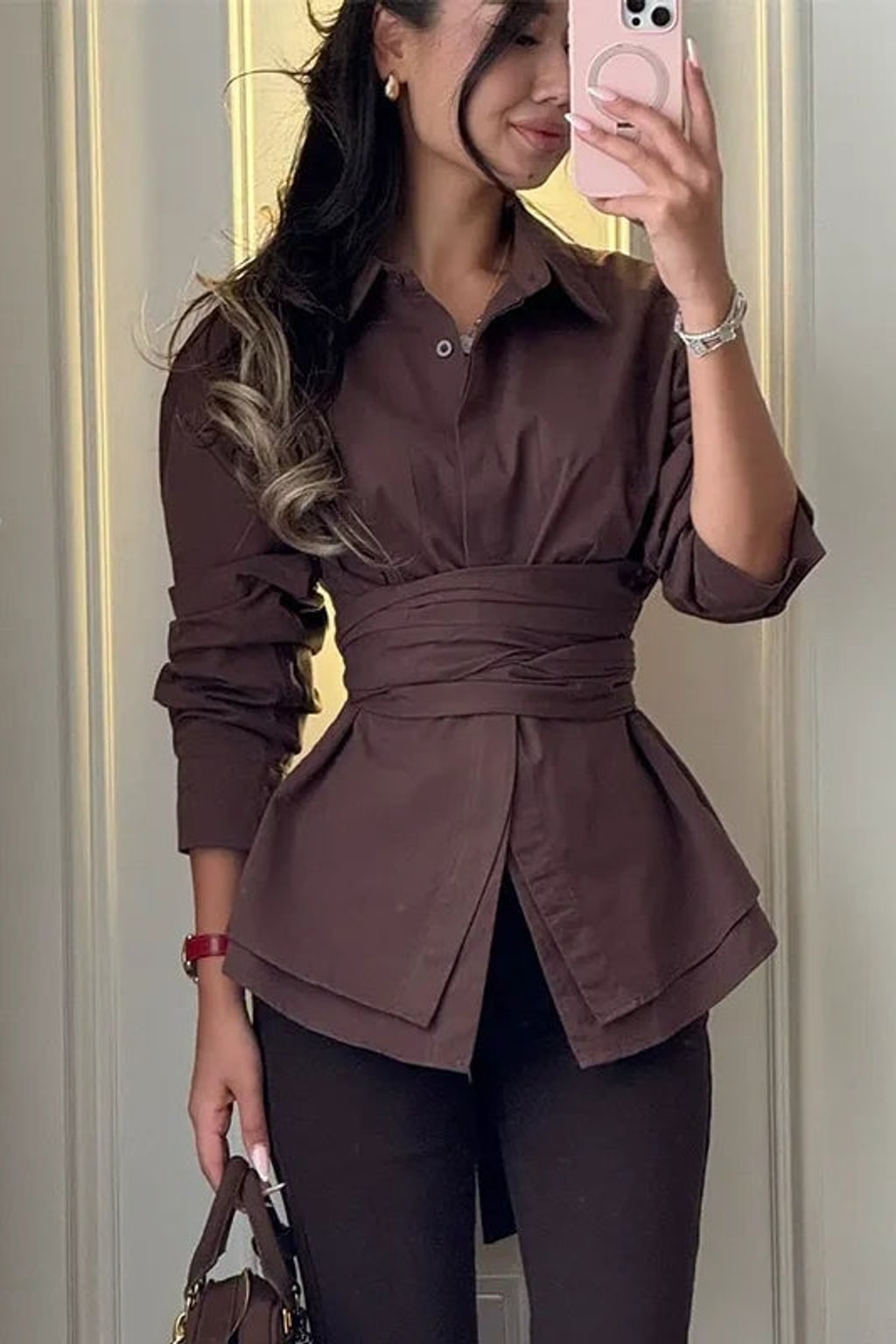 Cotton Shirt Wrap Tie Waist - 5
