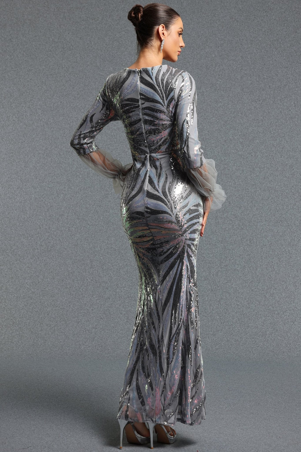 Tulle Maxi Dress Round Neck Sequin Mermaid Style - 5