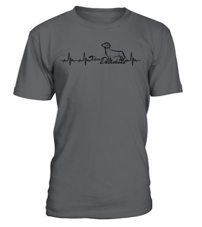Wiener Dog Heartbeat With Team Dachshund T-Shirt - Charcoal